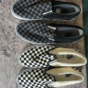 Vans Black and Cream Checkered Slip-Ons